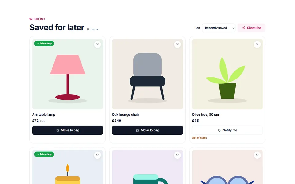 Wishlist — account pages template