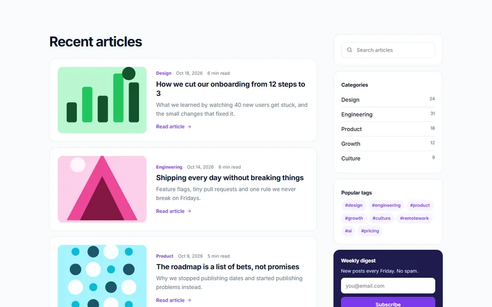 List with sidebar — blog & articles template