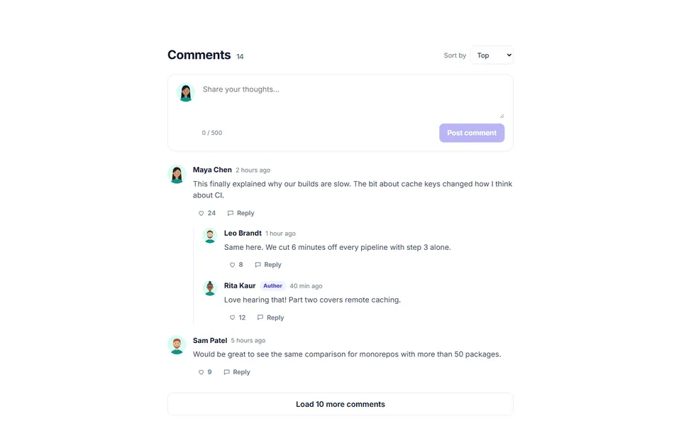 Threaded comments — blog & articles template