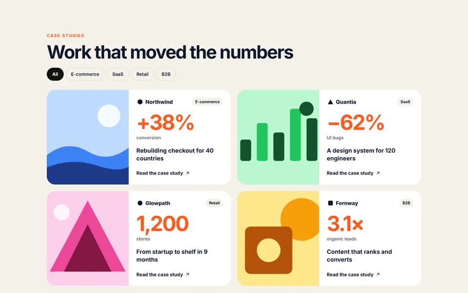 Case study cards — blog & articles template