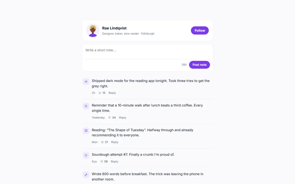 Microblog notes feed — blog & articles template