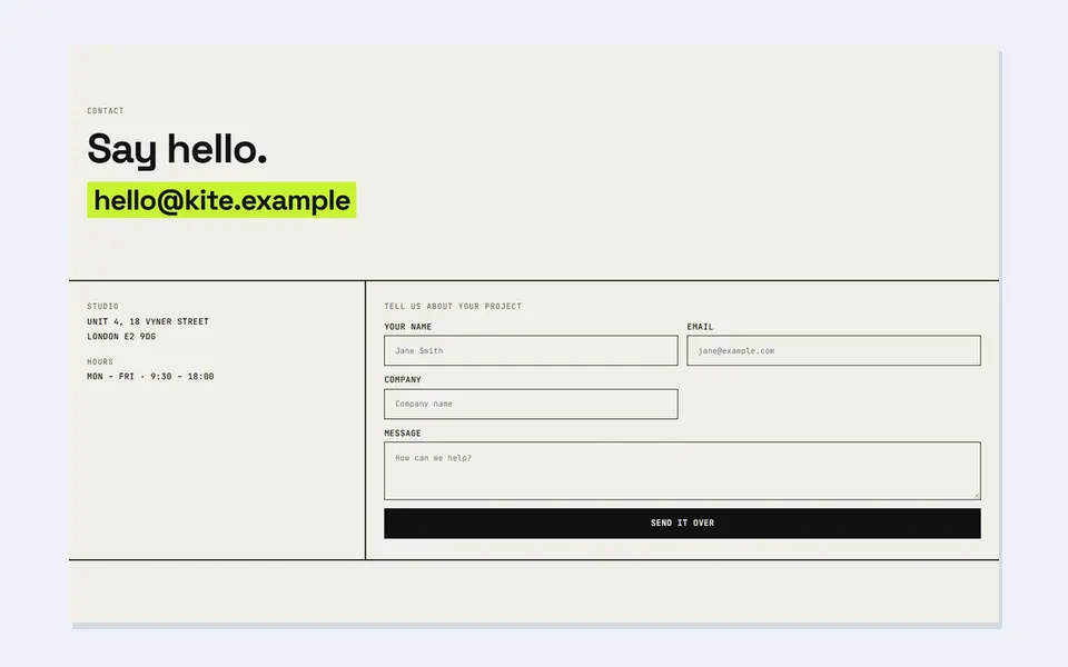 Studio say hello — bricks contact & forms template