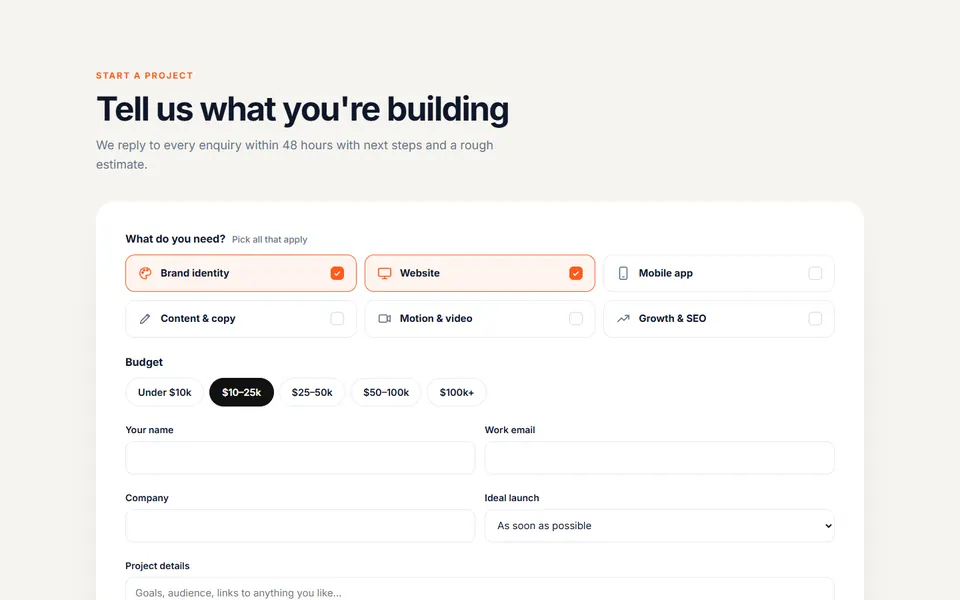 Project quote request — contact & forms template