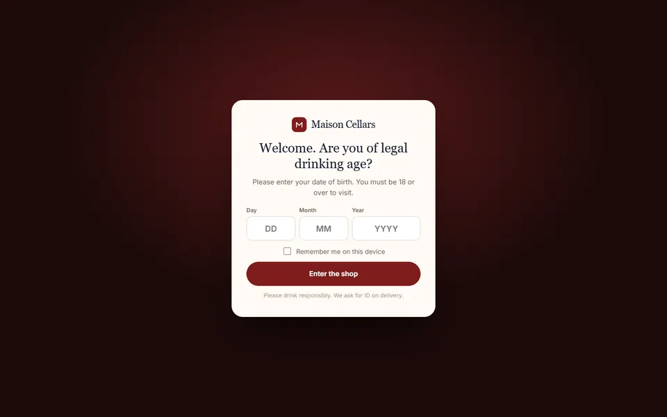 Age verification gate: cookie banners & popups design