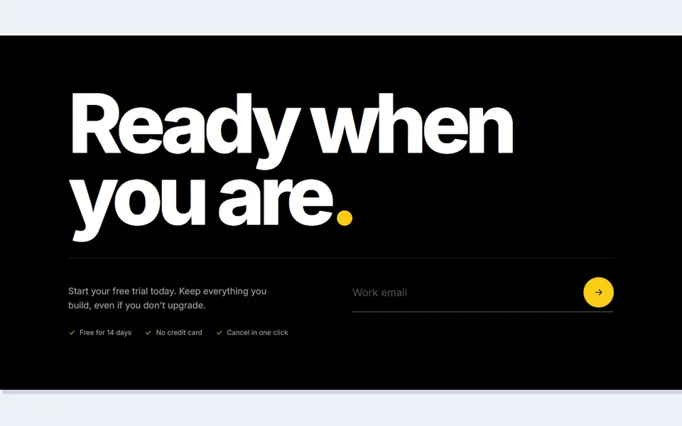 Big type with email: call to action design