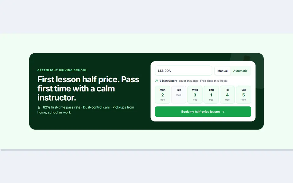 Driving lessons CTA — call to action template
