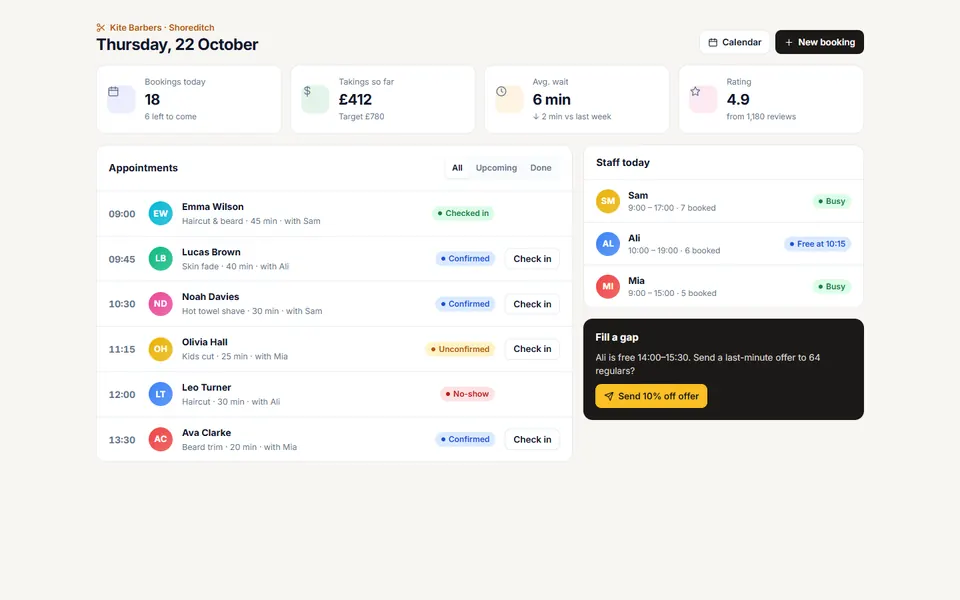 Bookings dashboard — dashboards template