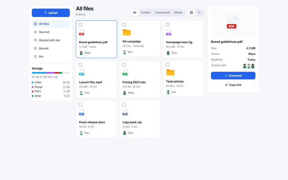 File manager — dashboards template