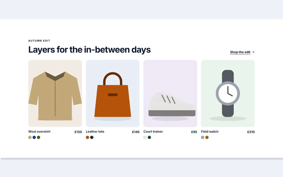 Quick view product grid: e-commerce design