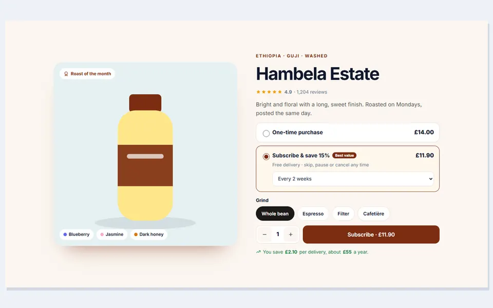 Subscribe and save product — e-commerce template