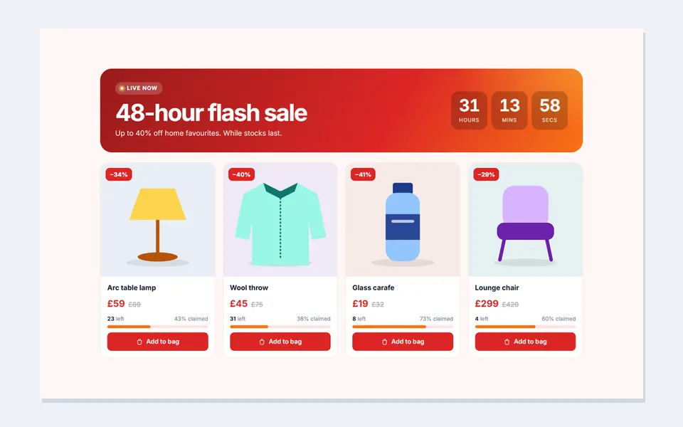 Flash sale countdown — e-commerce template