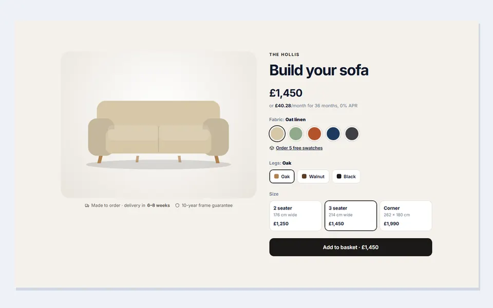 Sofa configurator — e-commerce template