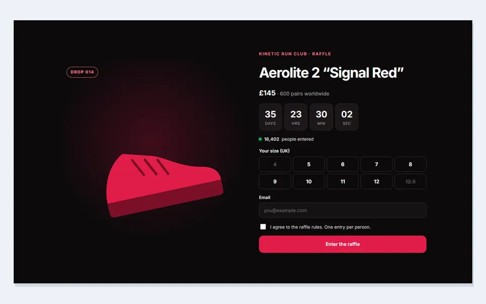 Limited drop raffle — e-commerce template