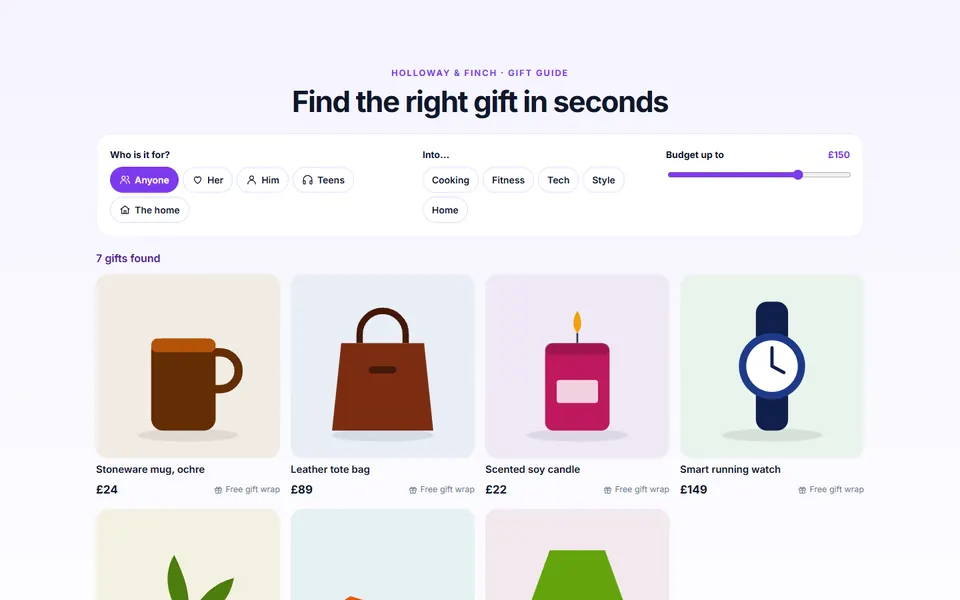 Gift finder — e-commerce template