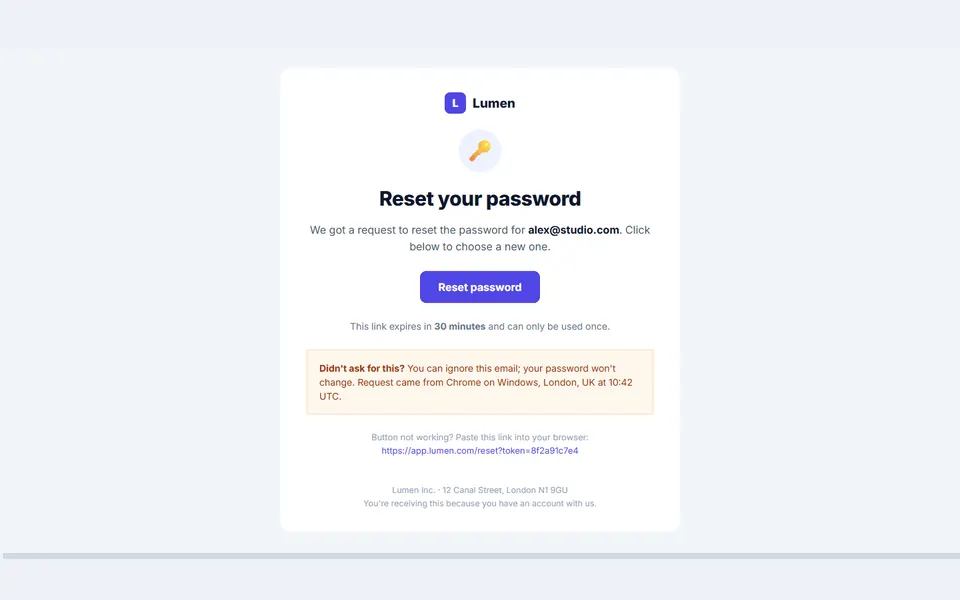 Password reset — email templates template