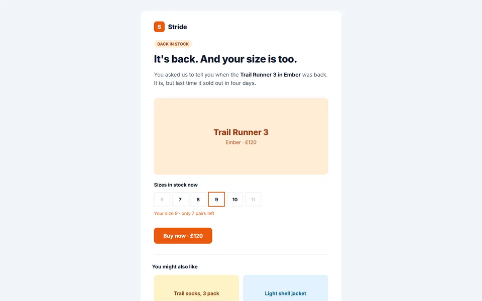 Back in stock — email templates template