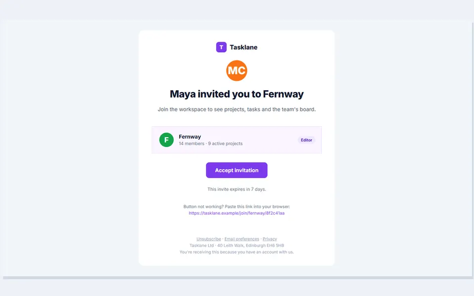 Workspace invitation — email templates template