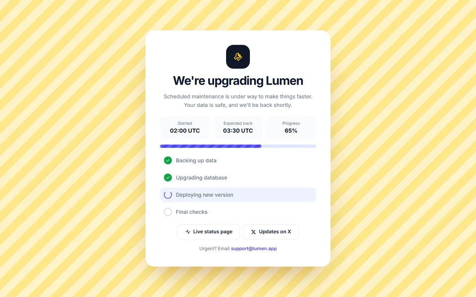 Maintenance with status — 404 & status pages template