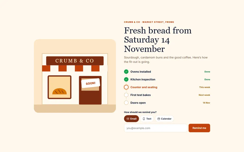 Opening soon with checklist: 404 & status pages design