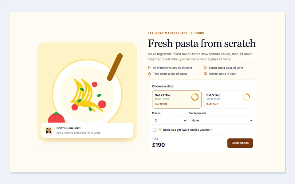 Cooking class workshop — events & booking template