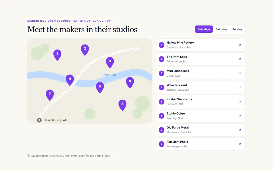 Open studios trail map — events & booking template