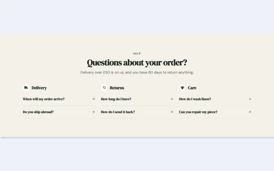 Shop by topic — bricks faq sections template