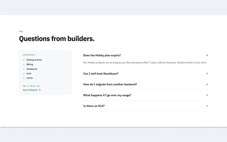 Dev docs sidebar — bricks faq sections template