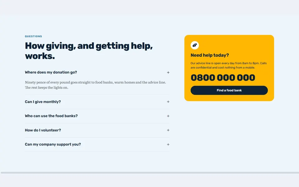 Charity get help — bricks faq sections template