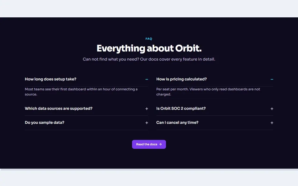 Dark two columns: faq sections design