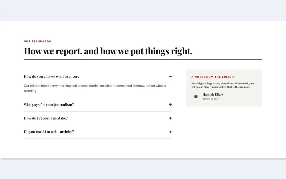 Newspaper standards — faq sections template