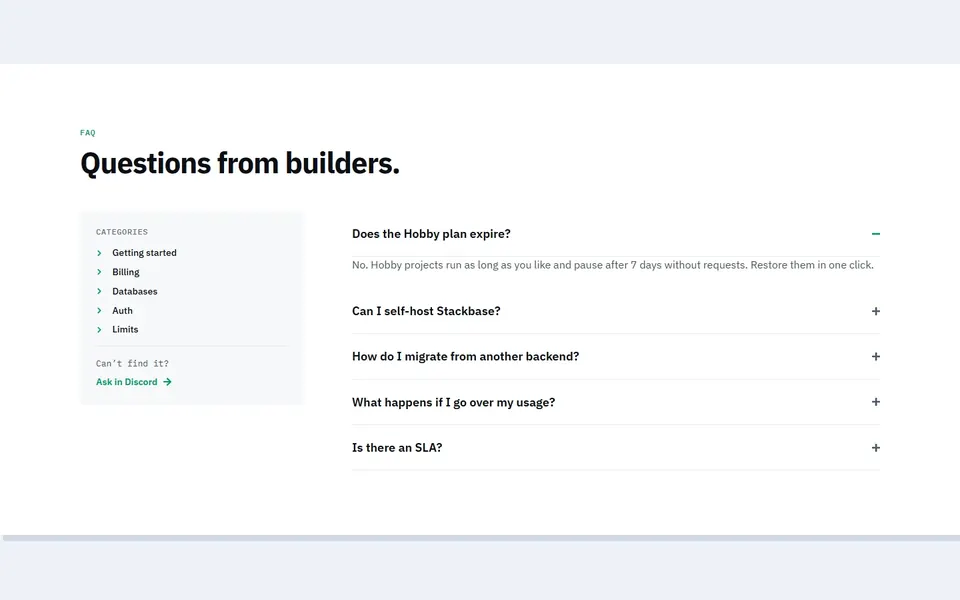 Dev docs sidebar — faq sections template