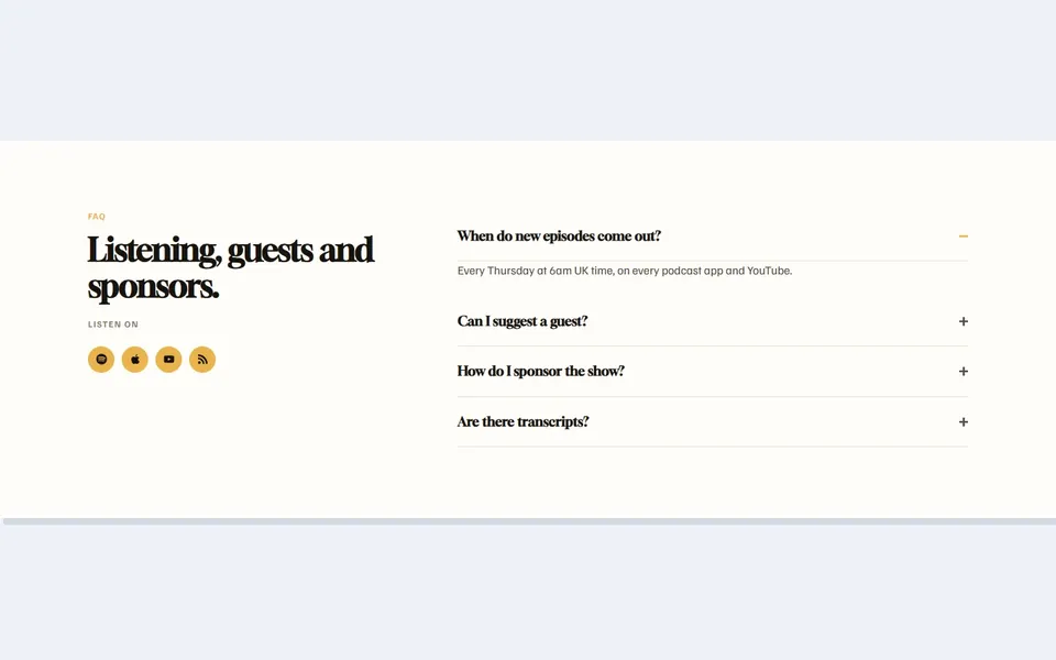 Podcast listeners — faq sections template