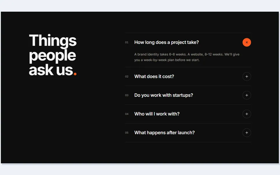 Dark numbered accordion — faq sections template