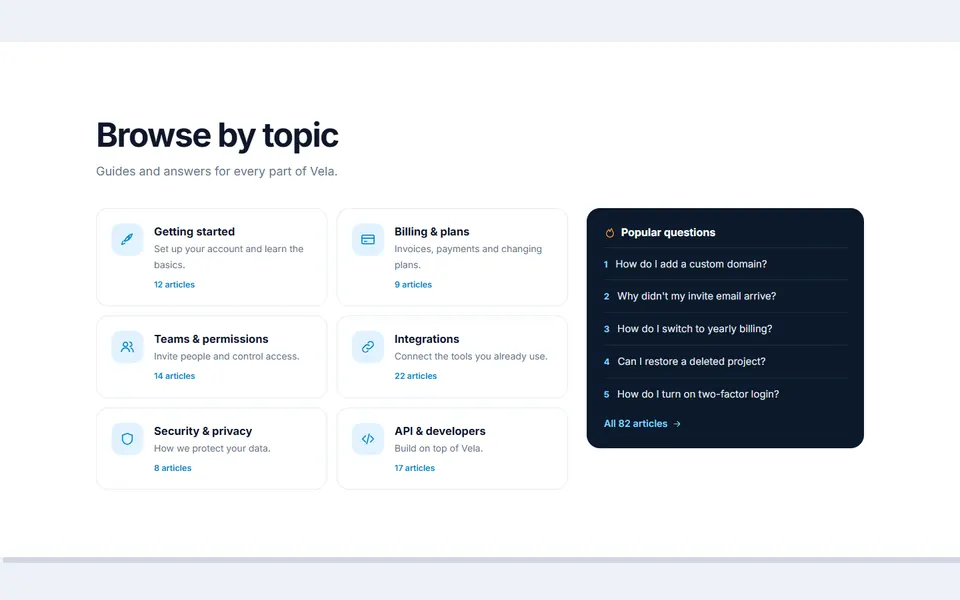 Help centre categories — faq sections template