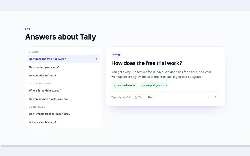 Split question browser — faq sections template