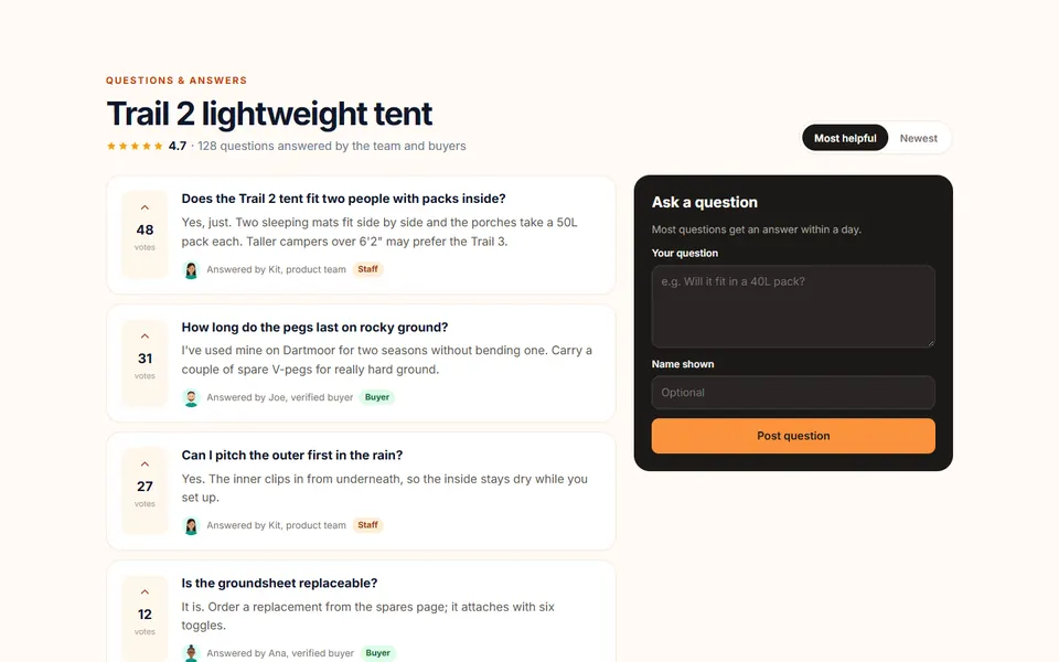 Community questions — faq sections template
