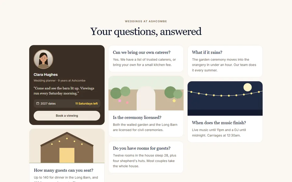 Venue FAQ with planner — faq sections template