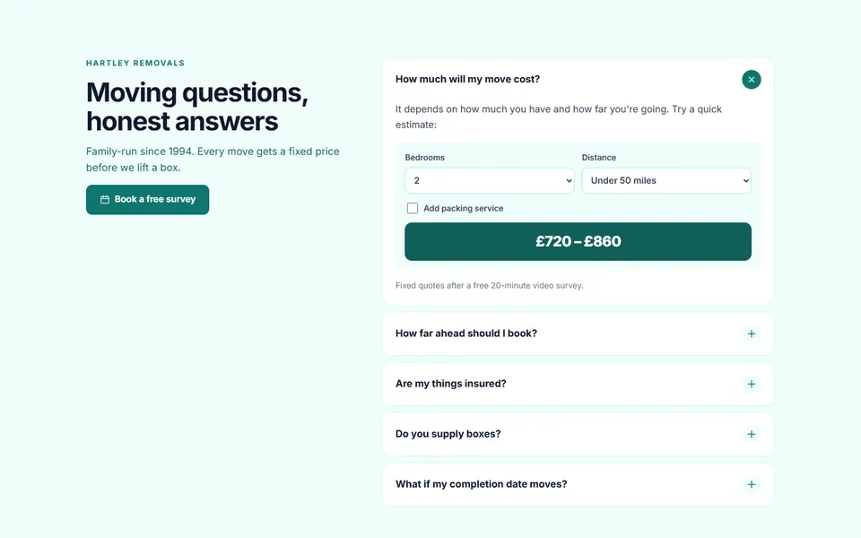 FAQ with inline estimator — faq sections template