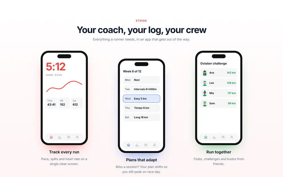 Three phone feature trio — feature sections template