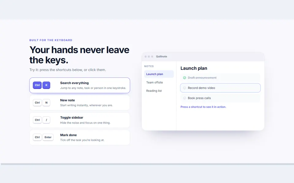 Keyboard shortcut playground — feature sections template