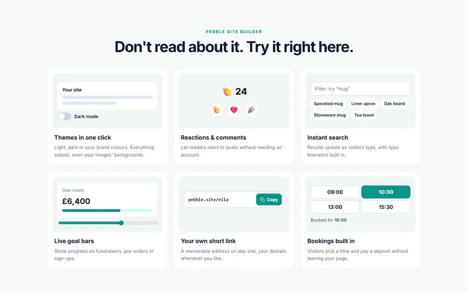 Feature cards with live demos — feature sections template