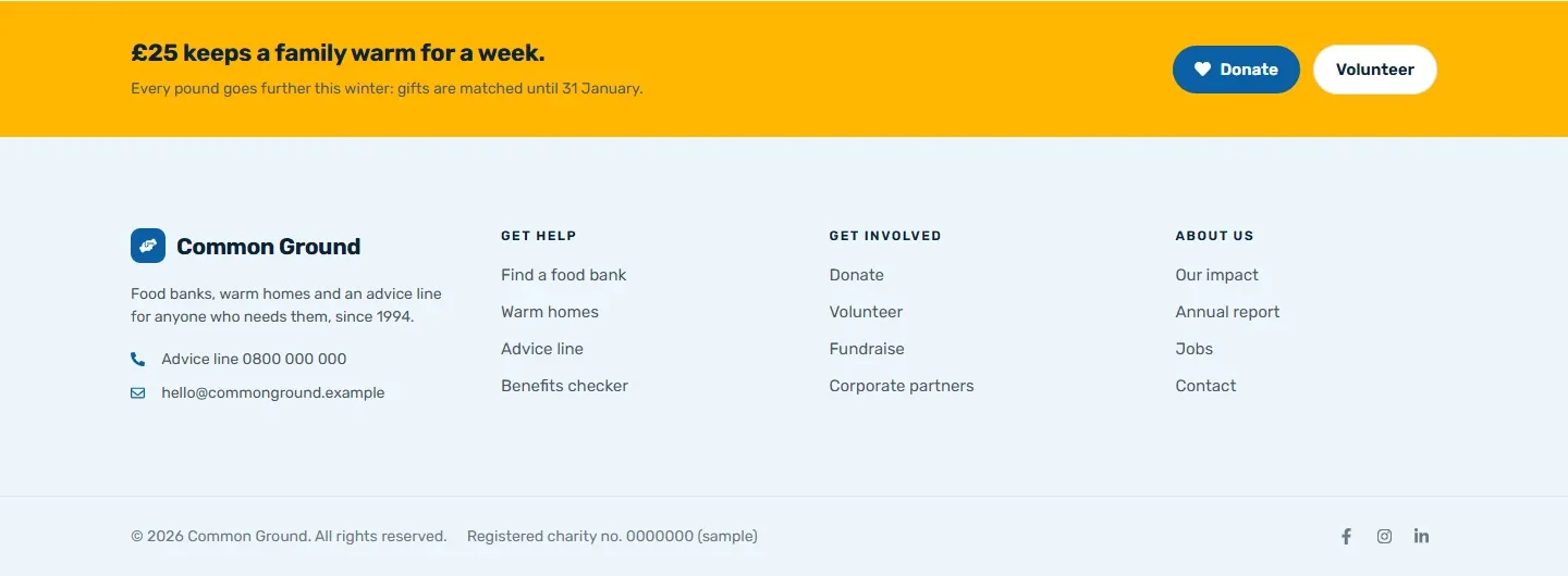 Elementor design: Charity donate band