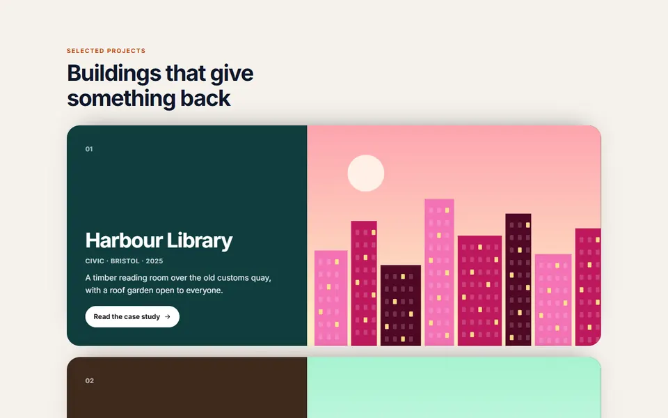 Stacking project cards — gallery & portfolio template