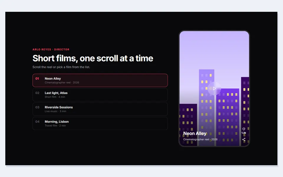Vertical snap reel — gallery & portfolio template