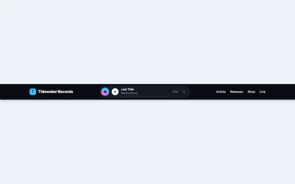 Header with mini player — headers & navbars template
