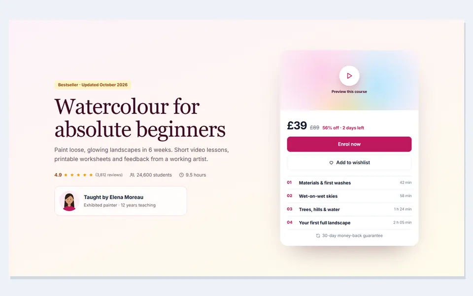 Online course hero — hero sections template