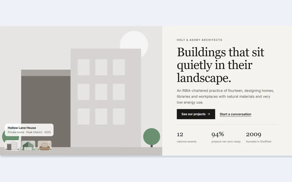 Architecture studio with project switcher — hero sections template