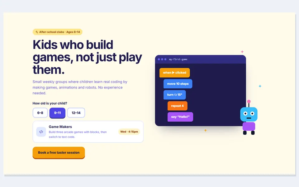 Kids coding school — hero sections template