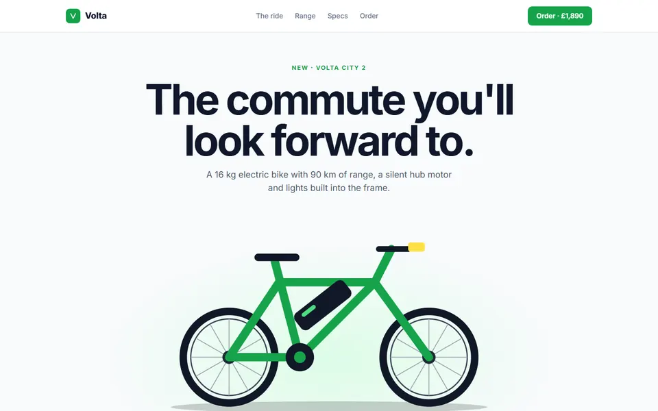 Volta e bike launch: landing pages design