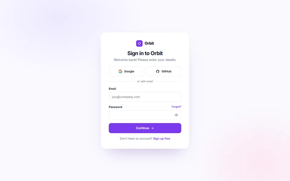 Centred card — login & sign-up template